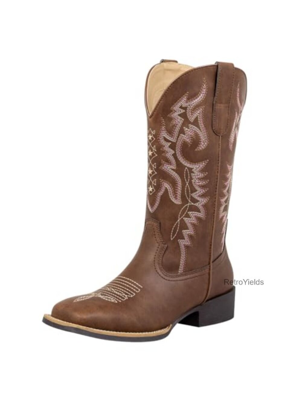 Square Toe Cowboy Boots Wide Calf Faux Leather Western Boots